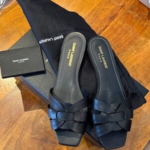 Saint Laurent Black Leather Sandals